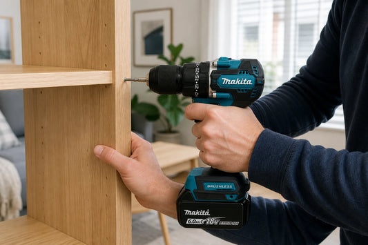 DDF487 accuboormachine in gebruik bij de montage van een houten kast