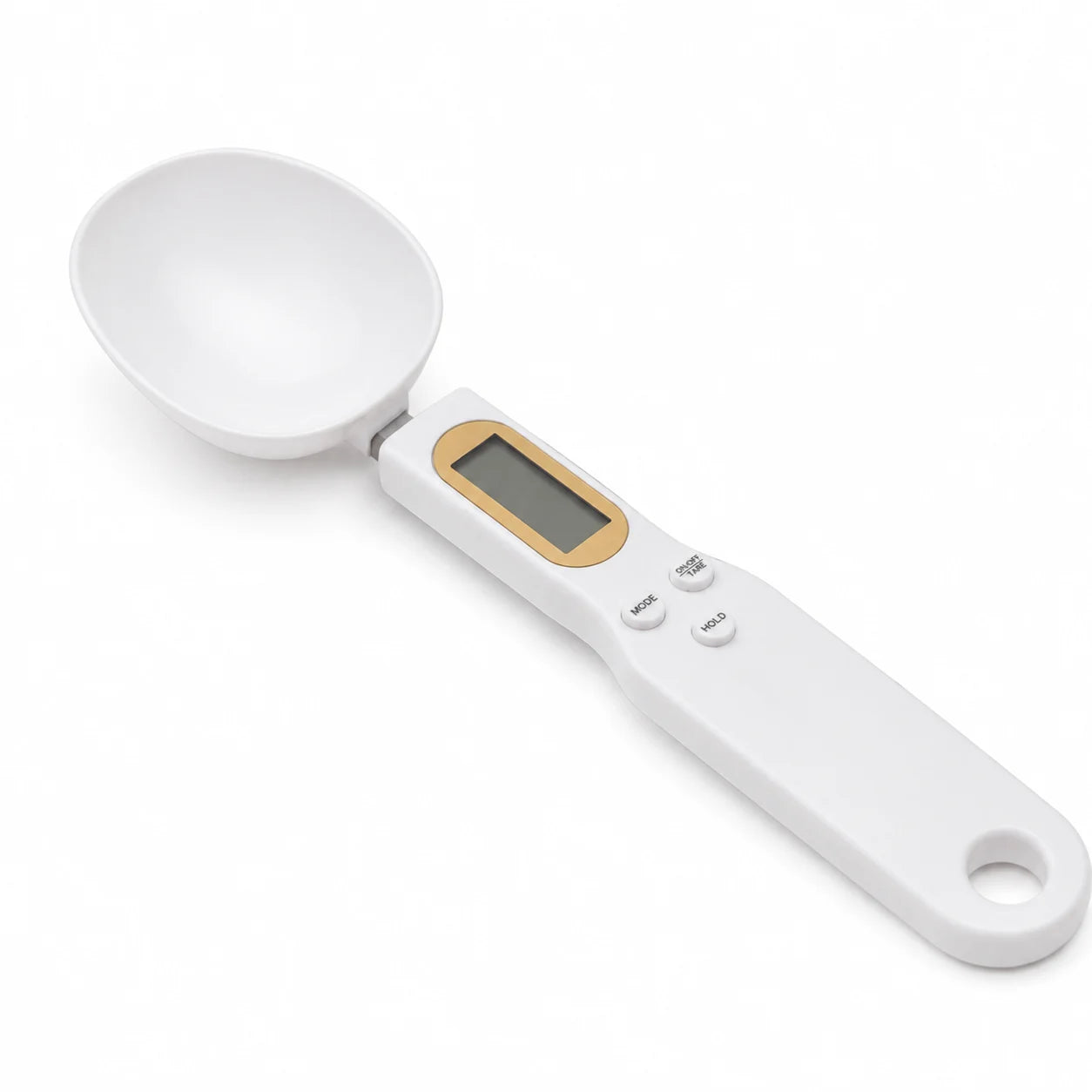 Vrijstaand productbeeld van de witte WeegSlim digitale weeglepel